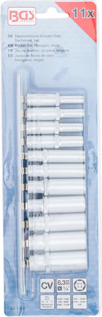Conjunto de encaixes para chave de caixa sextavados, profundos | Entrada de quadrado interno de 6,3 mm (1/4") | Tamanhos em polegadas | 11 peças