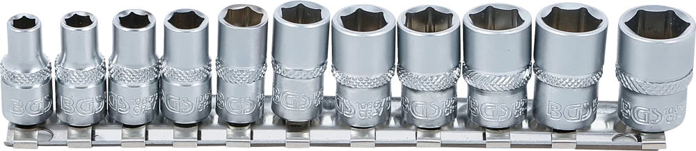 Conjunto de encaixes para chave de caixa sextavados | Entrada de quadrado interno de 6,3 mm (1/4") | Tamanhos em polegadas | 11 peças