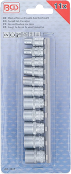 Conjunto de encaixes para chave de caixa sextavados | Entrada de quadrado interno de 6,3 mm (1/4") | Tamanhos em polegadas | 11 peças