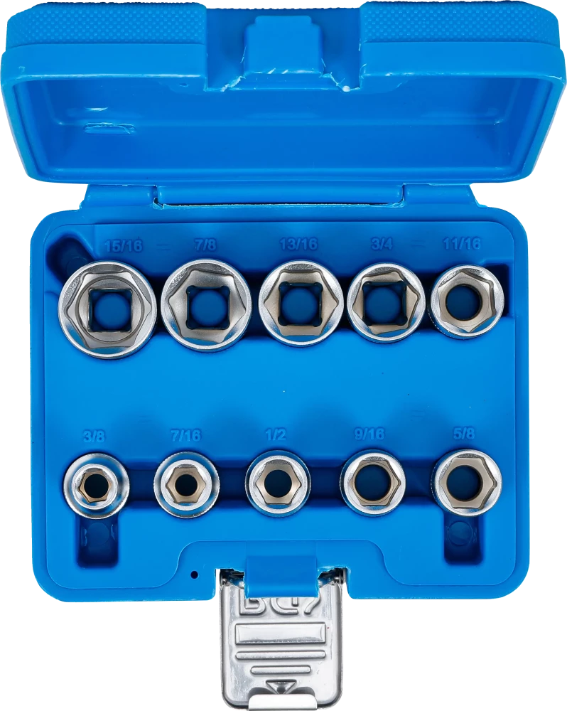 Conjunto de encaixes para chave de caixa sextavados | Entrada de quadrado interno de 12,5 mm (1/2") | Tamanhos em polegadas | 10 peças