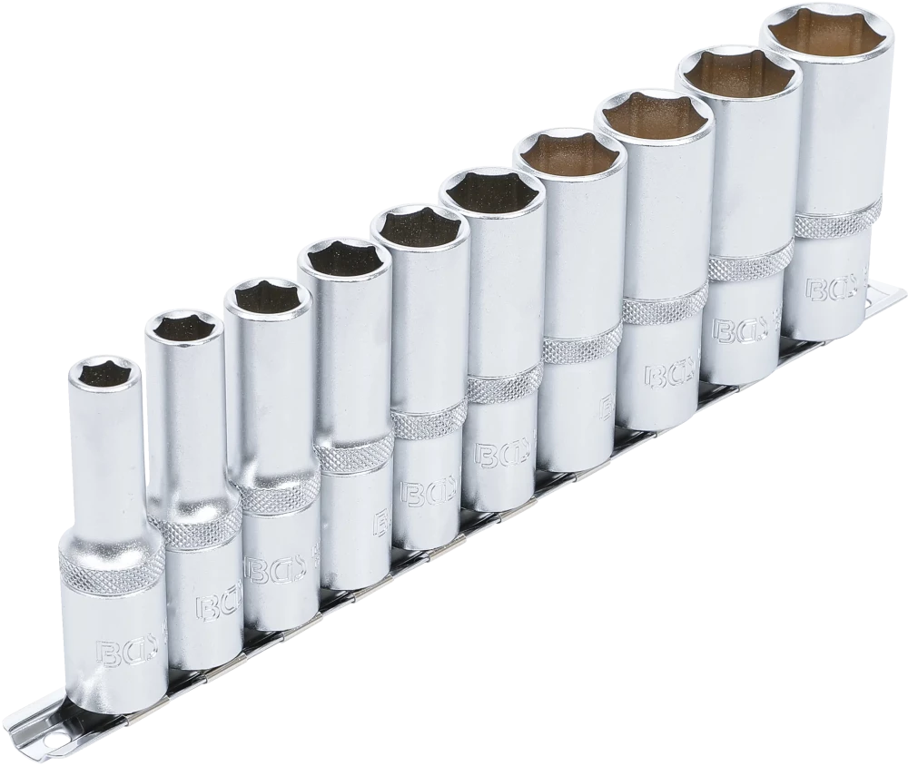 Conjunto de encaixes para chave de caixa sextavados, profundos | Entrada de quadrado interno de 12,5 mm (1/2") | Tamanhos em polegadas | 10 peças