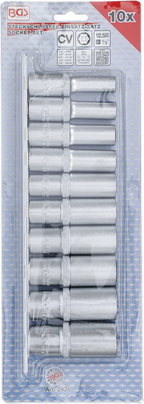 Conjunto de encaixes para chave de caixa sextavados, profundos | Entrada de quadrado interno de 12,5 mm (1/2") | Tamanhos em polegadas | 10 peças