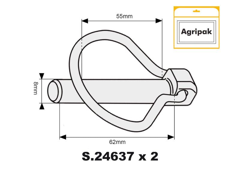 Agripak 2 un. Cavilha mola tipo Pêra 8mm x 62mm (S.24638)