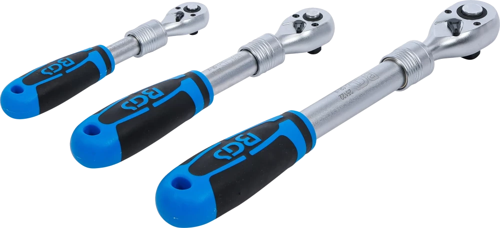 Conjunto de roquetes reversíveis | extensível | Saída de quadrado externo 6,3 mm (1/4") - 10 mm (3/8") - 12,5 mm (1/2") | 3 peças