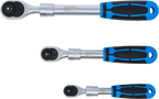 Conjunto de roquetes reversíveis | extensível | Saída de quadrado externo 6,3 mm (1/4") - 10 mm (3/8") - 12,5 mm (1/2") | 3 peças