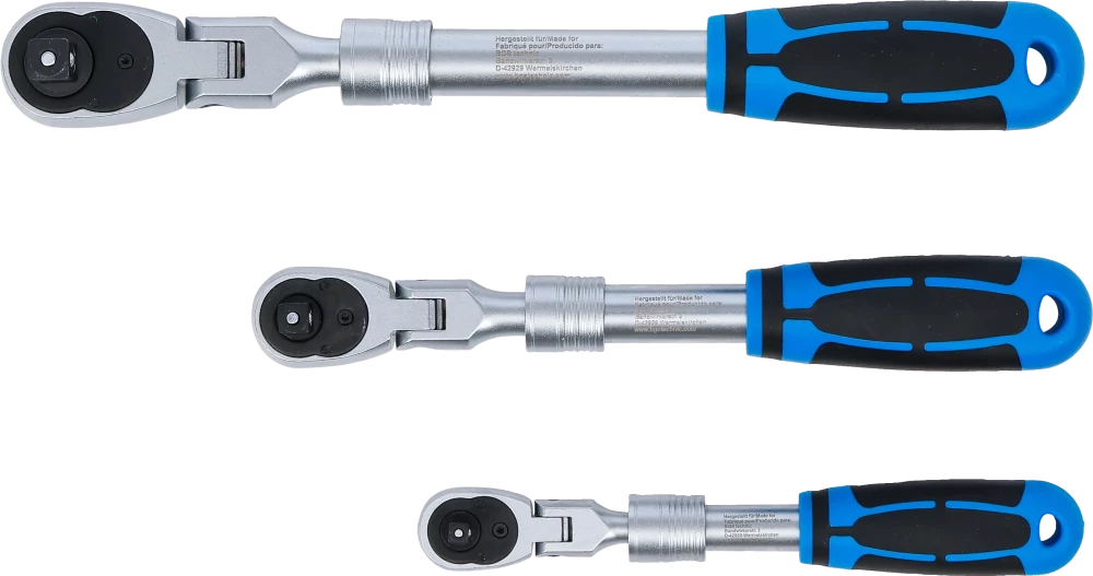Conjunto de roquetes reversíveis | extensível, articulado | Saída de quadrado externo 6,3 mm (1/4") - 10 mm (3/8") - 12,5 mm (1/2") | 3 peças
