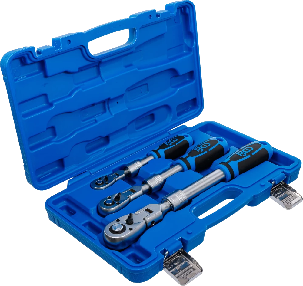 Conjunto de roquetes reversíveis | extensível, articulado | Saída de quadrado externo 6,3 mm (1/4") - 10 mm (3/8") - 12,5 mm (1/2") | 3 peças
