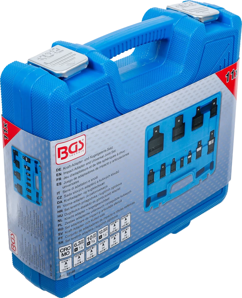 Conjunto de adaptadores de impacto e rótulas esféricas | 6,3 mm (1/4") - 25 mm (1") | 11 peças