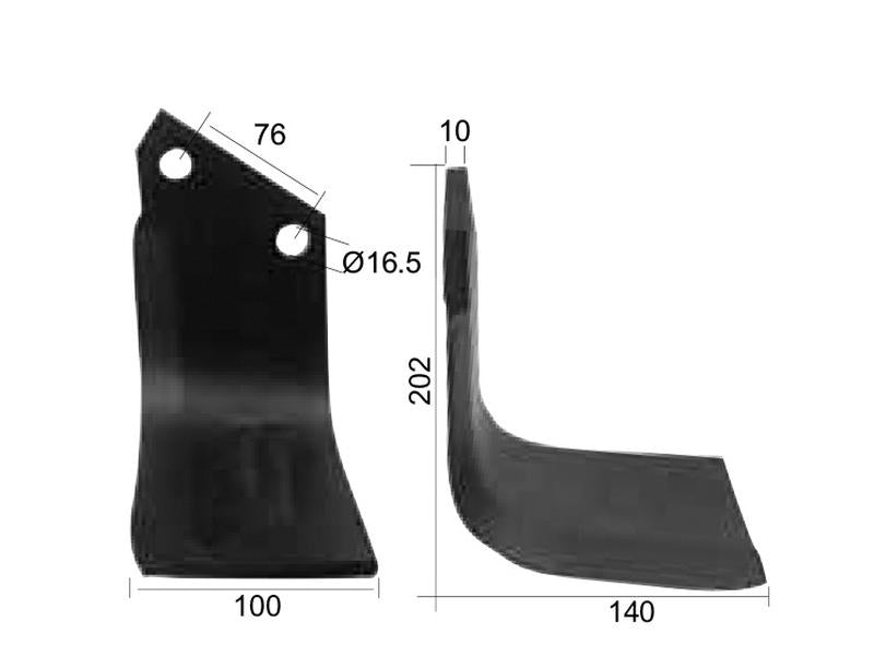 Faca Dt. 100x10mm Altura: 202mm. Centros de orifícios em: 76mm. Orifício Ø: 16.5mm. para Horsch, Howard Aplicavel em: 109961 (S.27434)