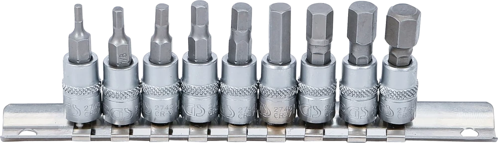 Conjunto de Encaixes para Pontas | Sextavado Interno em Polegadas | 1/4" | 9 peças