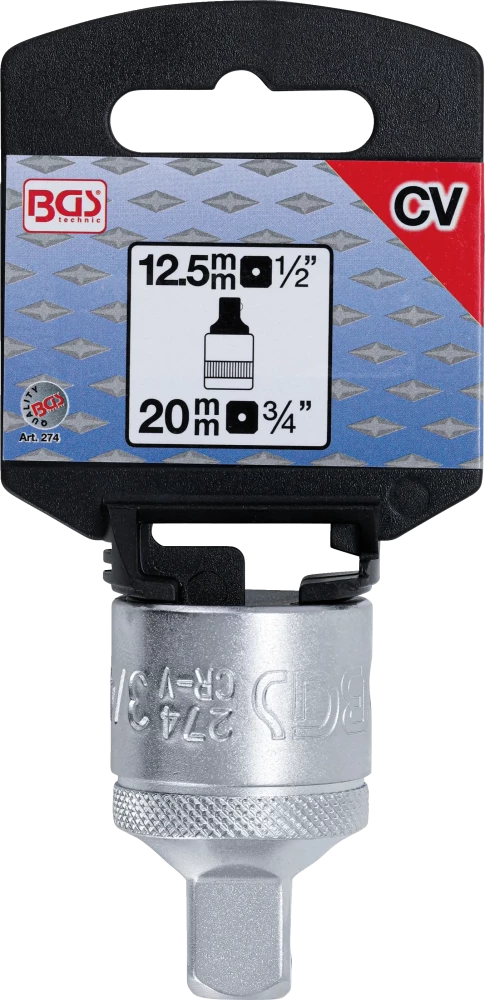 Adaptador de chave de caixa | Quadrado externo 20 mm (3/4") - Sextavado externo 12,5 mm (1/2")