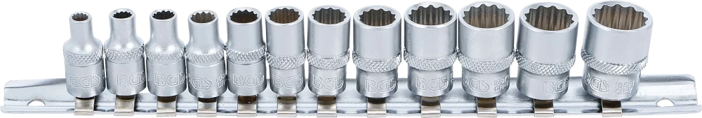 Conjunto de encaixes para chave de caixa bihexagonais | Entrada de quadrado interno de 6,3 mm (1/4") | Tamanhos em polegadas | 12 peças