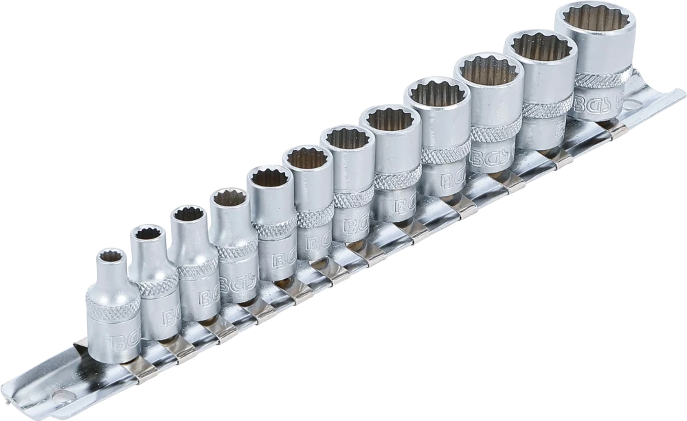 Conjunto de encaixes para chave de caixa bihexagonais | Entrada de quadrado interno de 6,3 mm (1/4") | Tamanhos em polegadas | 12 peças