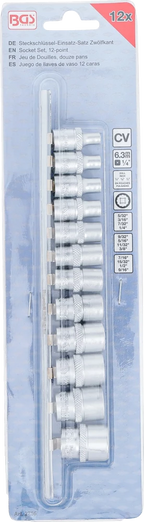 Conjunto de encaixes para chave de caixa bihexagonais | Entrada de quadrado interno de 6,3 mm (1/4") | Tamanhos em polegadas | 12 peças