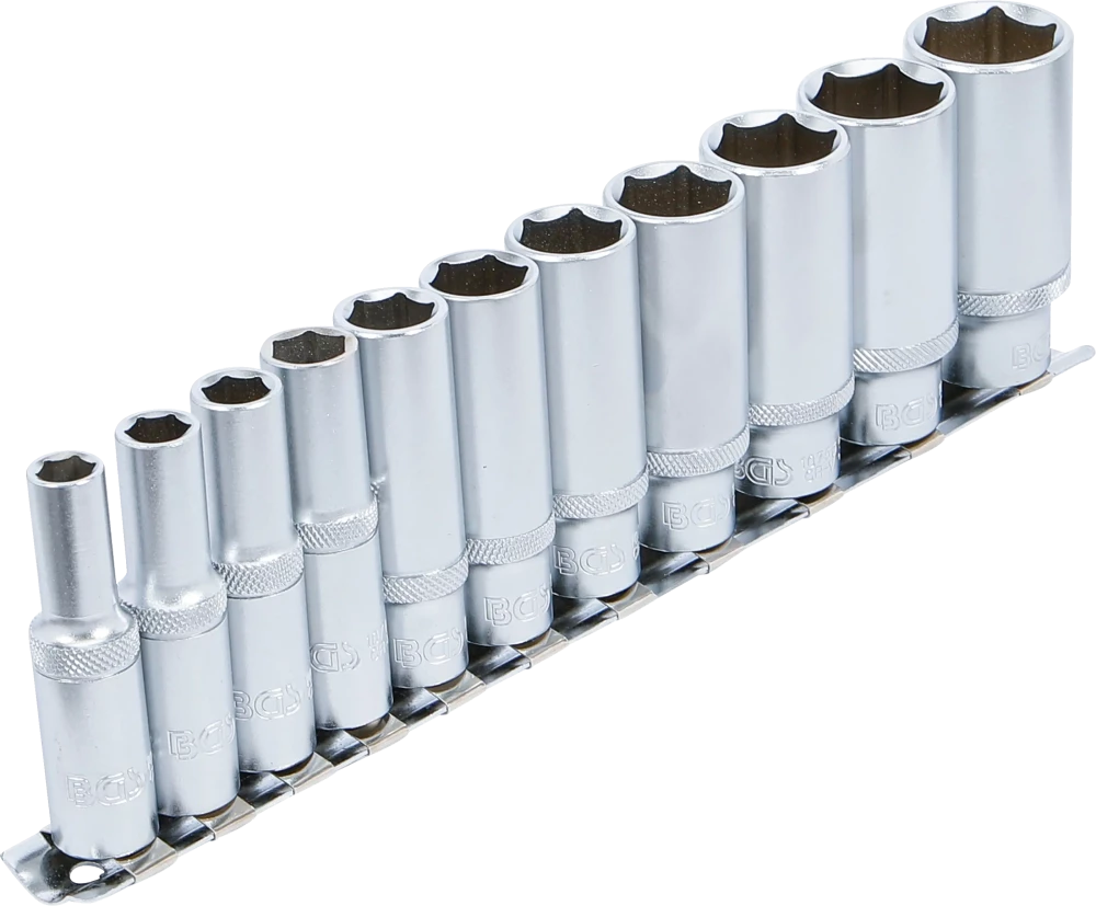 Conjunto de encaixes para chave de caixa sextavados, profundos | Entrada de quadrado interno de 10 mm (3/8") | Tamanhos em polegadas | 11 peças