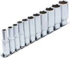 Conjunto de encaixes para chave de caixa sextavados, profundos | Entrada de quadrado interno de 10 mm (3/8") | Tamanhos em polegadas | 11 peças