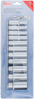 Conjunto de encaixes para chave de caixa sextavados, profundos | Entrada de quadrado interno de 10 mm (3/8") | Tamanhos em polegadas | 11 peças