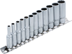 Conjunto de encaixes para chave de caixa bihexagonais, profundos | Entrada de quadrado interno de 6,3 mm (1/4") | Tamanhos em polegadas | 12 peças