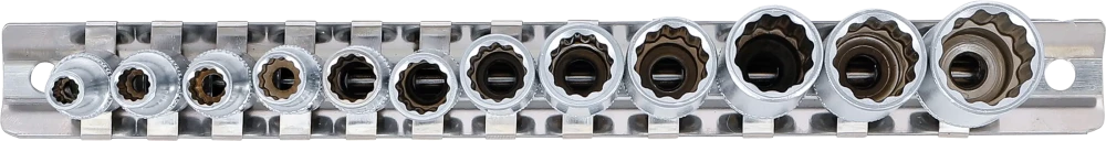 Conjunto de encaixes para chave de caixa bihexagonais, profundos | Entrada de quadrado interno de 6,3 mm (1/4") | Tamanhos em polegadas | 12 peças