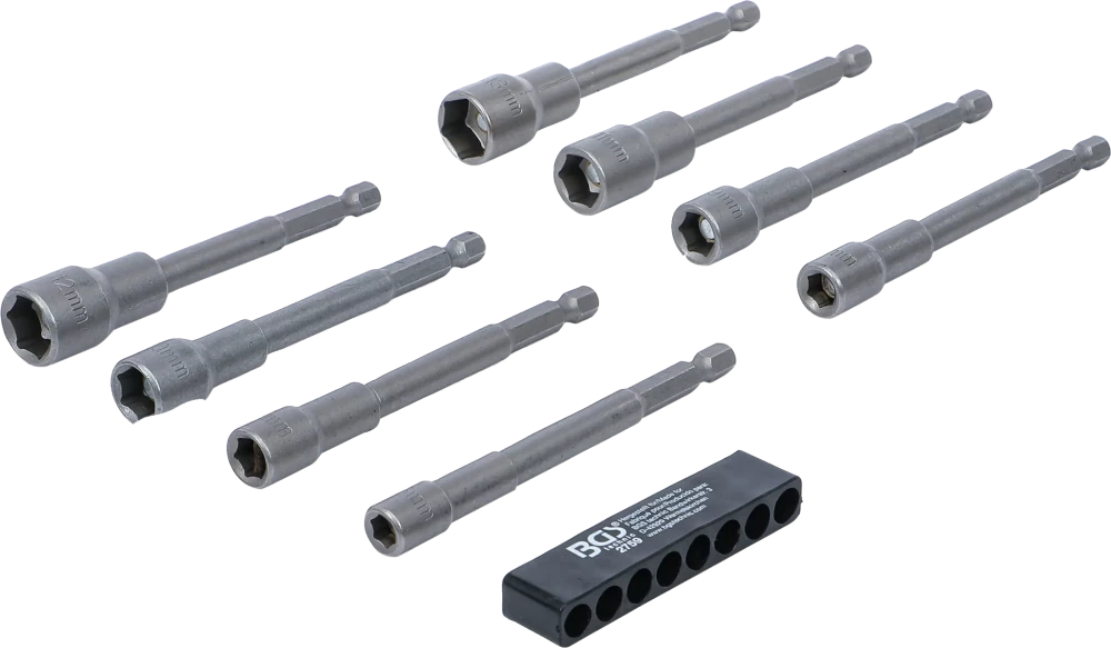 Conjunto de encaixes para chave de caixa sextavados | extra compridos | Entrada de sextavado externo 6,3 mm (1/4") | para perfuradoras | 6 - 13 mm | 8 peças