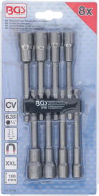 Conjunto de encaixes para chave de caixa sextavados | extra compridos | Entrada de sextavado externo 6,3 mm (1/4") | para perfuradoras | 6 - 13 mm | 8 peças