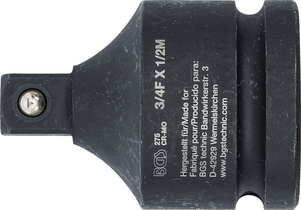 Adaptador para chave de caixa de impacto | Quadrado externo 20 mm (3/4") - Sextavado externo 12,5 mm (1/2")
