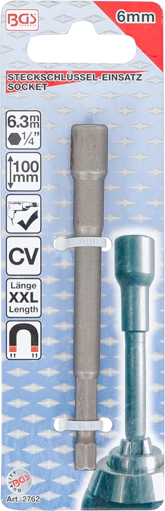 Encaixe para chave de caixa sextavado, extra comprido | para perfuradoras | Entrada de sextavado externo 6,3 mm (1/4") | 6 mm