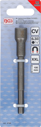 Encaixe para chave de caixa sextavado, extra comprido | para perfuradoras | Entrada de sextavado externo 6,3 mm (1/4") | 10 mm