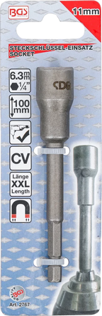 Encaixe para chave de caixa sextavado, extra comprido | para perfuradoras | Entrada de sextavado externo 6,3 mm (1/4") | 11 mm