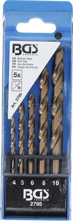 Conjunto de brocas helicoidais | HSS | 4 - 10 mm | 5 peças