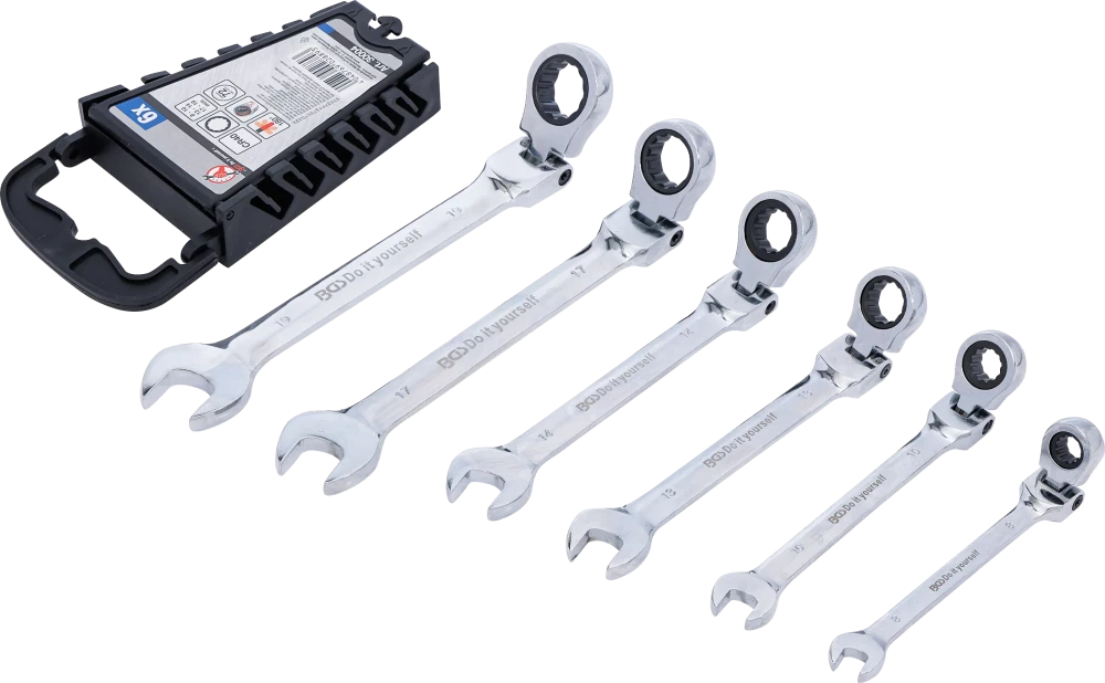 Conjunto de chaves de boca com anel de roquete | cabeças flexíveis | 8 - 19 mm | 6 peças