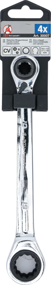 Chave anular com roquete | 4 em 1 | 10 x 13 - 17 x 19 mm