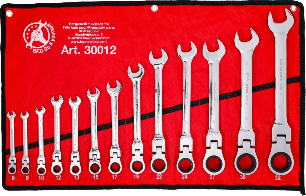 Conjunto de chaves de boca com anel de roquete | cabeças flexíveis | 8 - 32 mm | 13 peças