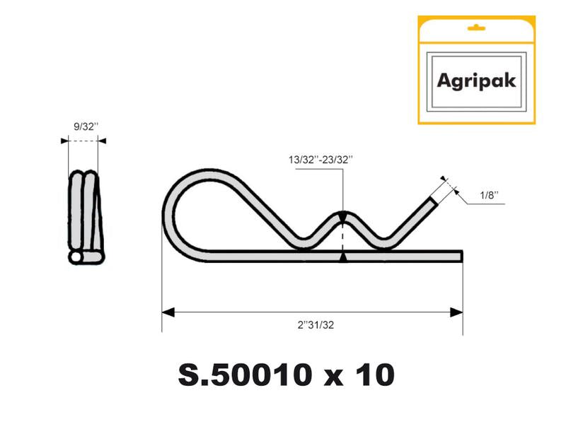 Agripak 10 un. Cavilha R dupla 3mm x 75mm (S.30260)