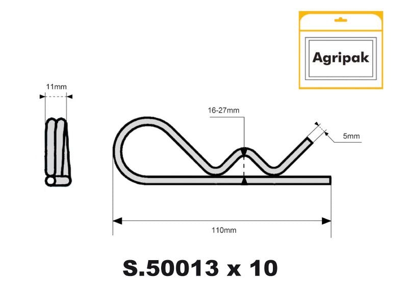 Agripak 10 un. Cavilha R dupla 5mm x 110mm (S.30262)
