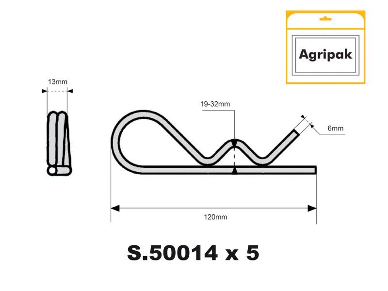 Agripak 5 un. Cavilha R dupla 6mm x 140mm (S.30263)