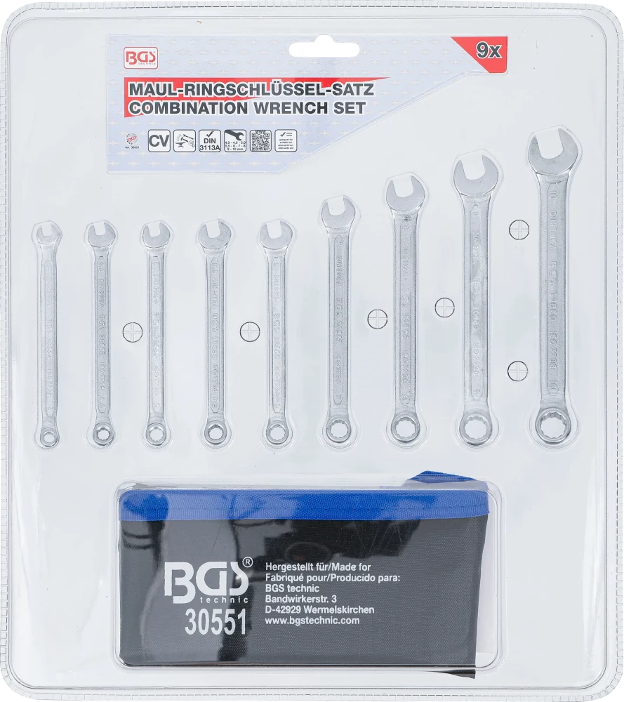 Conjunto de Chaves Combinadas 4-10 mm | 9 Peças
