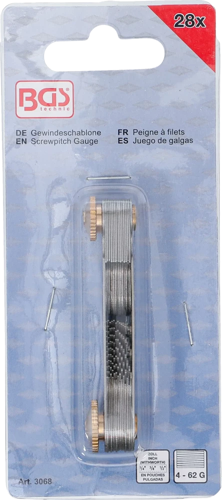 Calibre de rosca | 28 lâminas | Whitworth 4G - 62G