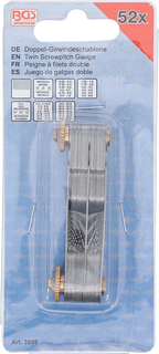 Calibre de rosca duplo, 52 lâminas | métrico 0,25 - 6,0 mm, Whitworth 4G - 62G