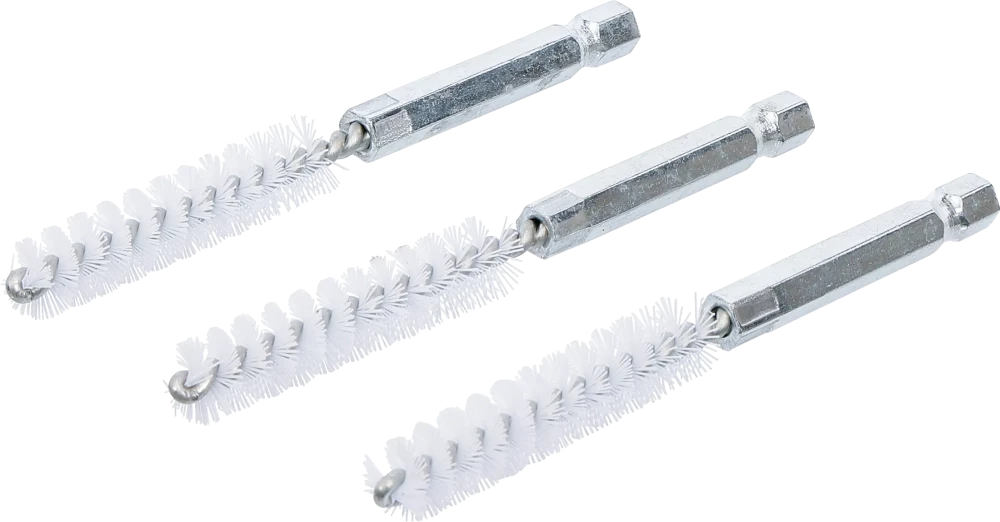 Escova de nylon | 10 mm | Entrada de sextavado externo 6,3 mm (1/4") | 3 peças