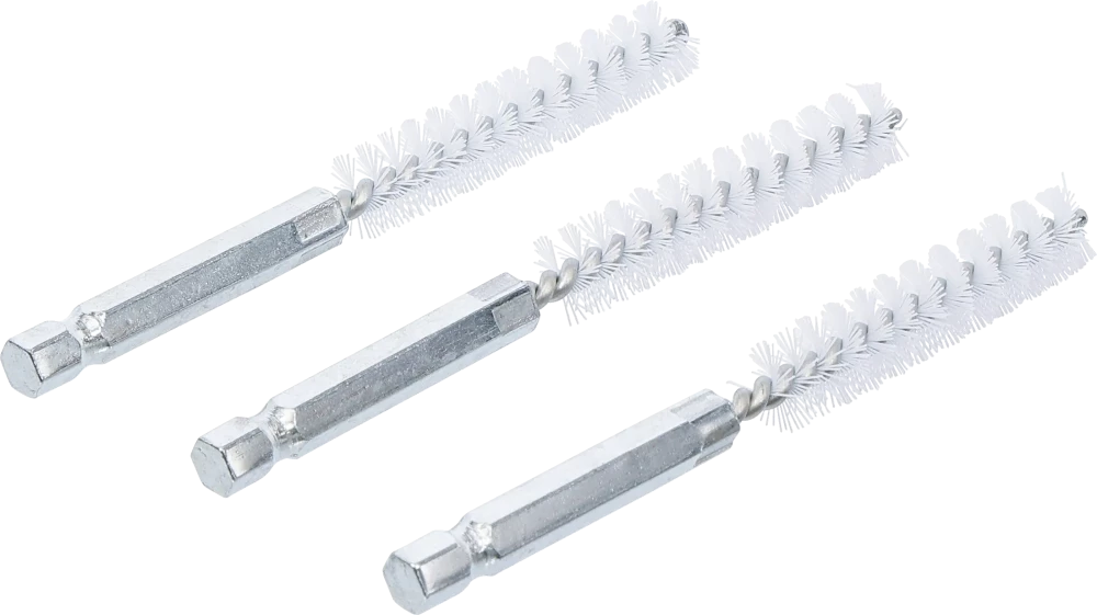 Escova de nylon | 10 mm | Entrada de sextavado externo 6,3 mm (1/4") | 3 peças