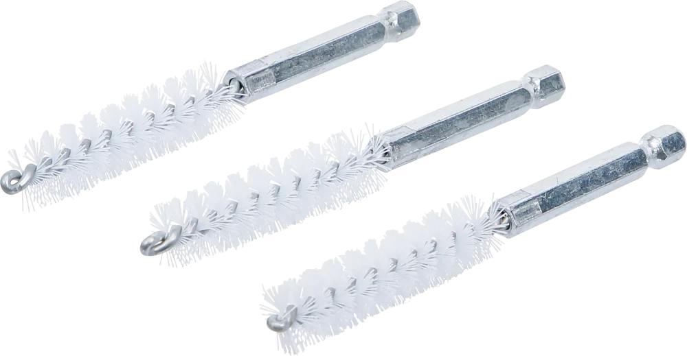 Escova de nylon | 12 mm | Entrada de sextavado externo 6,3 mm (1/4") | 3 peças