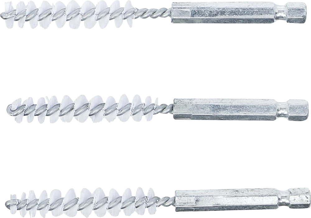Escova de nylon | 9 mm | Entrada de sextavado externo 6,3 mm (1/4") | 3 peças