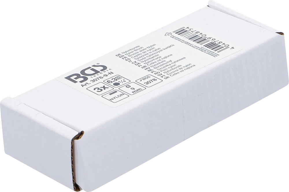 Escova de nylon | 9 mm | Entrada de sextavado externo 6,3 mm (1/4") | 3 peças