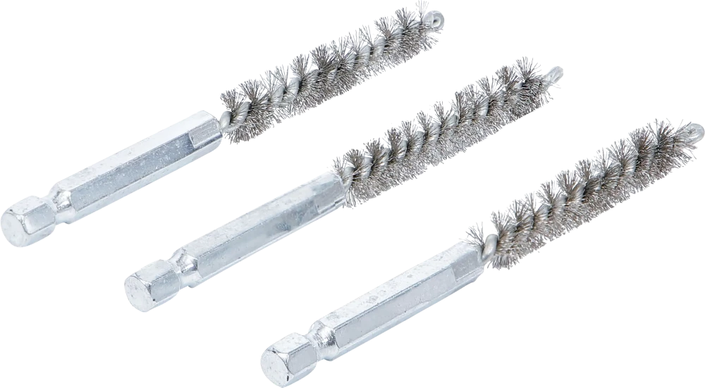 Escova de aço | 9 mm | Entrada de sextavado externo 6,3 mm (1/4") | 3 peças