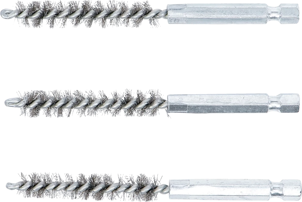 Escova de aço | 9 mm | Entrada de sextavado externo 6,3 mm (1/4") | 3 peças