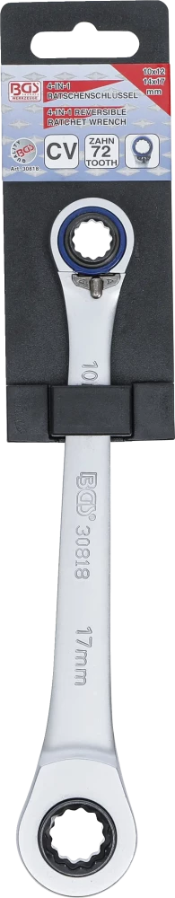 Chave anular com roquete 4 em 1 | 10 x 12, 14 x 17 mm