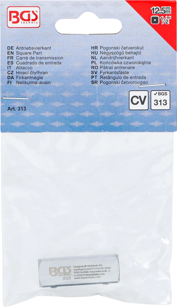 Retângulo de entrada | Retângulo externo 12,5 mm (1/2") | para BGS 312
