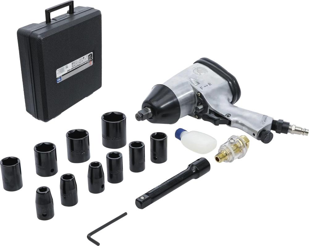 Chave de impacto pneumática com conjunto de ferramentas | 12,5 mm (1/2") | 312 Nm | 16 peças