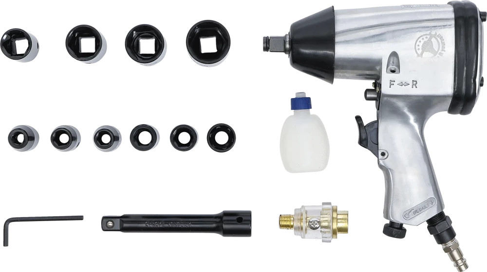 Chave de impacto pneumática com conjunto de ferramentas | 12,5 mm (1/2") | 312 Nm | 16 peças